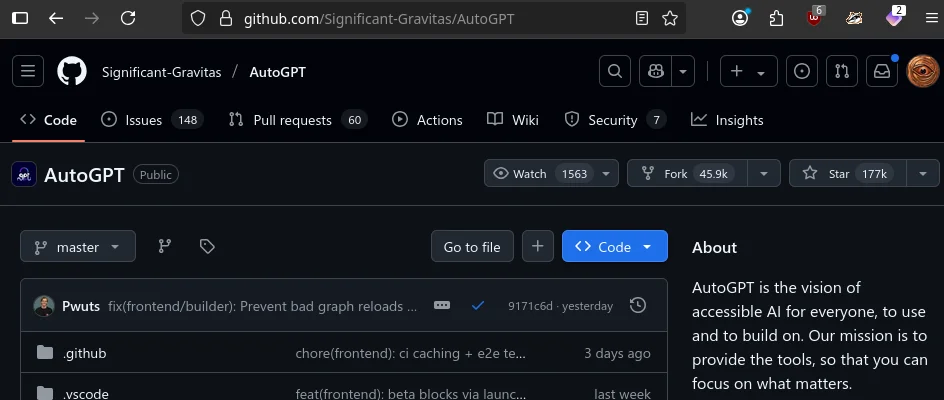 The current state of AutoGPT, still being regularly updated.